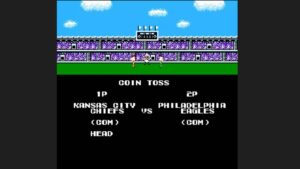 A coin toss betweent The Kansas City Chiefs and Philadelphia Eagles in Tecmo Bowl