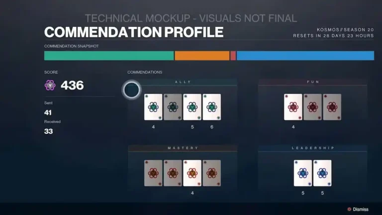 What are Commendations in Destiny 2 Lightfall - Commendation profile mockup.