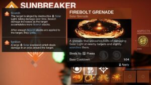 How to Use Firebolt Grenade Effectively in Destiny 2 - Firebolt Grenade in class menu.