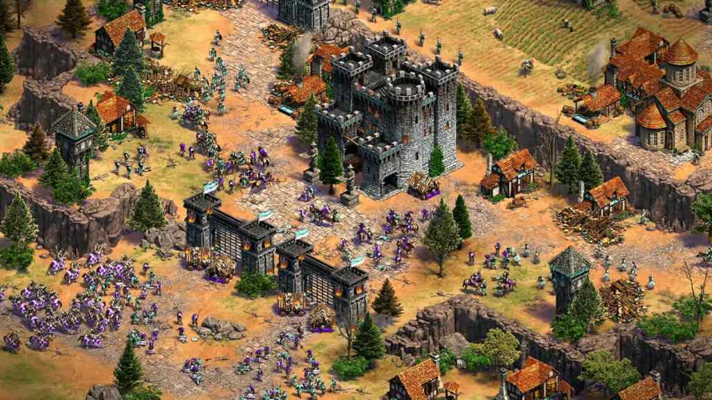 Exército de Soldados em uma cidade no Age of Empires II