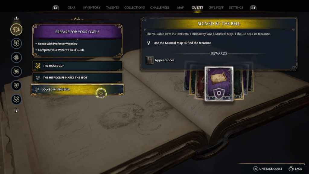 Como completar o quebra-cabeça 'resolvido pelo sino' em Hogwarts Legacy - Quest in Field Guide.