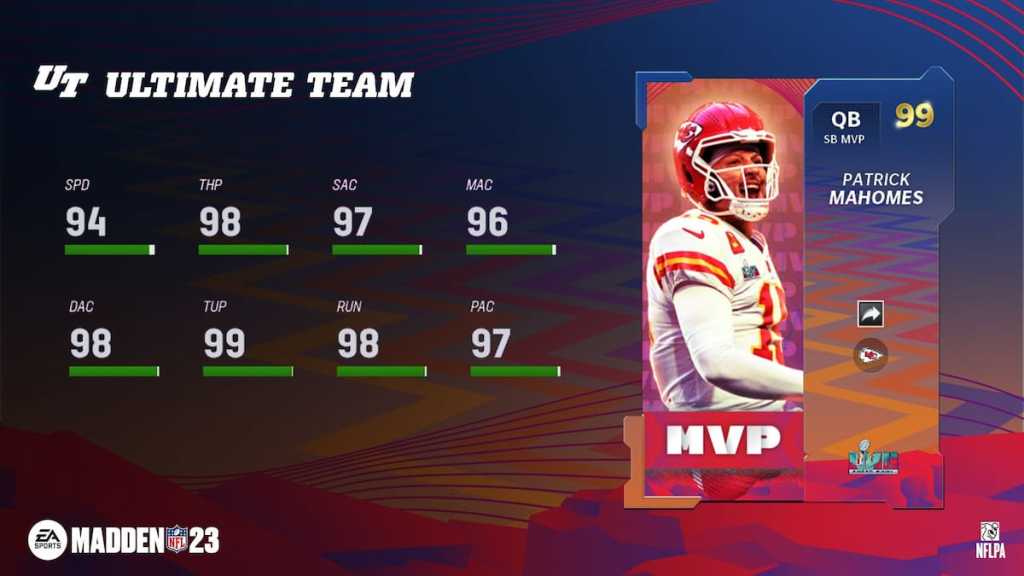 Cartão de Patrick Mahomes em Madden 23