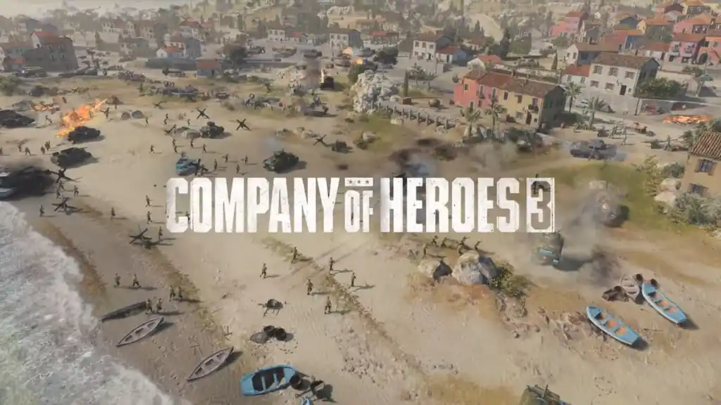 Imagem da guerra com o logotipo da Company of Heroes 3 no meio.