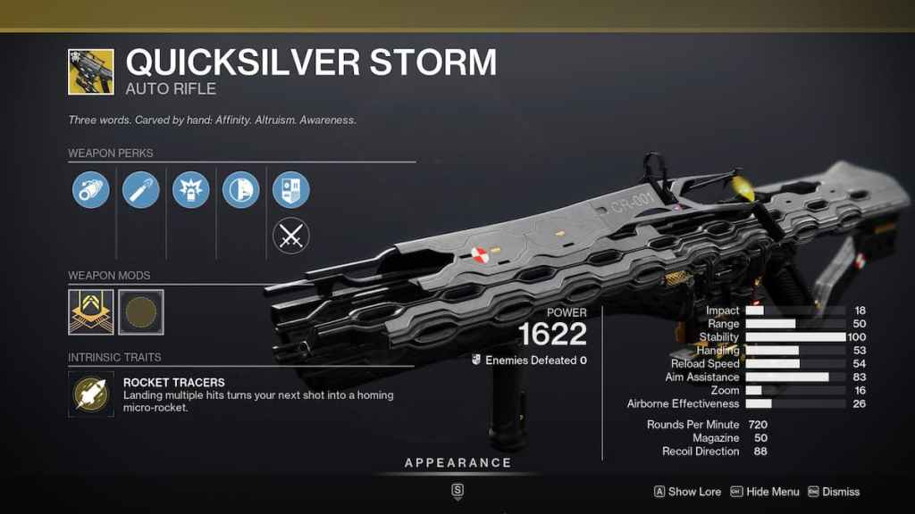 Destiny 2 Lightfall: como obter o fuzil automático exótico Quicksilver Storm - arma no inventário.