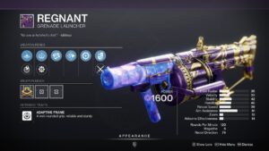 Destiny 2 Regnant God Roll For PvE and PvP - Weapon in inventory.