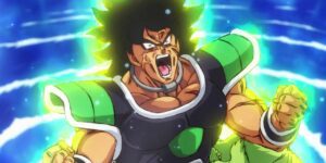 Broly powering up into his Wrath form in Dragon Ball Super Broly