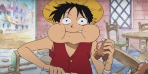 Monkey D. Luffy stuffing his face