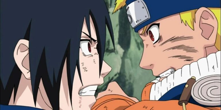 Naruto and Sasuke's first fight at the Valley of the End in Naruto.