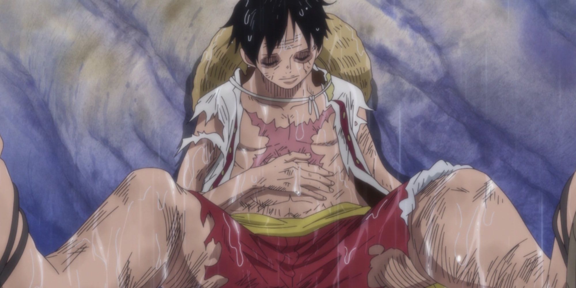 Monkey D. Luffy morrendo de fome da série de anime One Piece. 