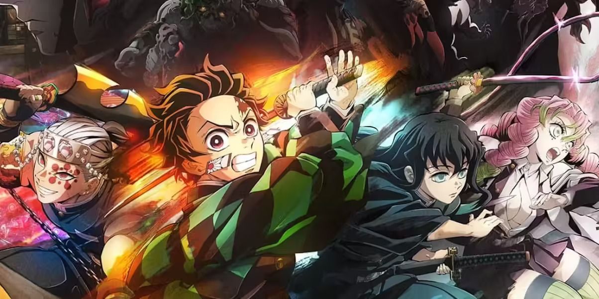 Demon Slayer: Pôster do filme Swordsmith Village com Tanjiro e outros Hashira