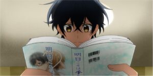 Miyano reading manga in Sasaki to Miyano