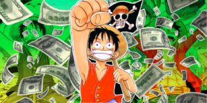 One Piece's Luffy celebrates having money