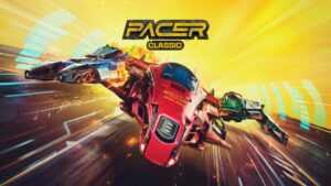 The Pacer: Classic logo with three futuristic hover cars in red, blue, and green