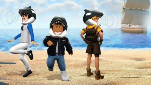 Roblox characters wearing the Hungry Orca Prime Gaming item.