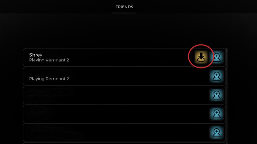Uma lista de amigos do Remnant 2 com o botão de junção destacado