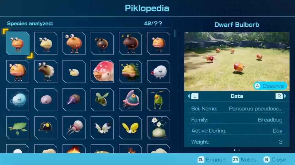 Como obter o menu Piklopedia i Pikmin 4