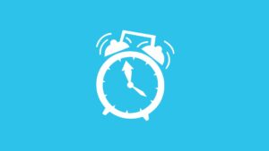 The alarm clock symbol on blue background from Fortnite