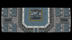 A man sits in a large mech with rockets after rising from a trap door in a Helipad