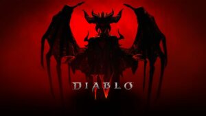 Diablo 4 logo with main villain Lilith shadowed in the background.