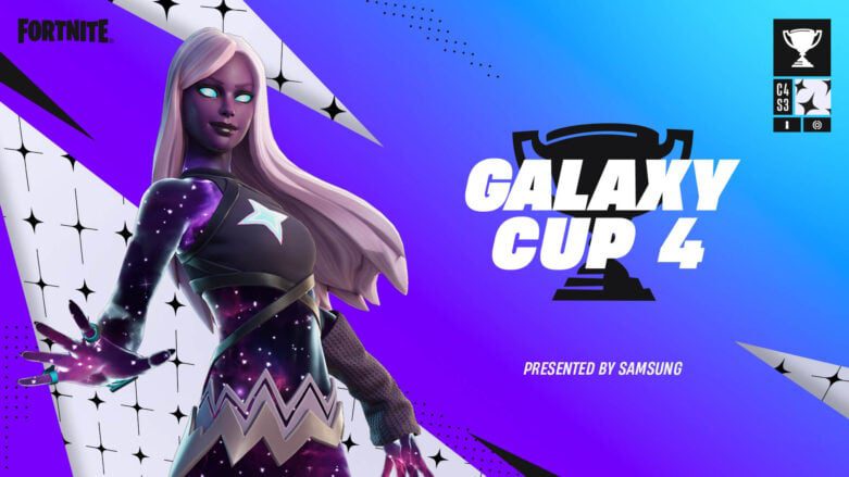 A nova skin feminina da galáxia do Galaxy Cup 4, com texto dizendo que foi promovida pela Samsung