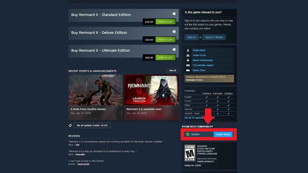 Você pode jogar Remnant 2 no Steam Deck? verificação