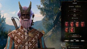 A screenshot of the Baldur's Gate 3 character customization screen changing the features of a Tiefling