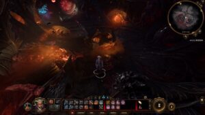 A screenshot of Baldur's Gate 3 intro area, the burning ship