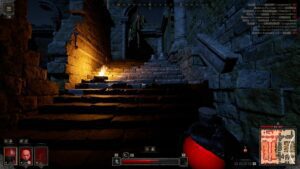 A first-person character view from Dark and Darker of a character holding a health potion