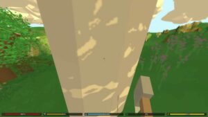 A screenshot of someone chopping down a tree in Unturned