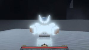 A screenshot of a Roblox character in Peroxide glowing white as he's just used Limitbreak to increase his rank.