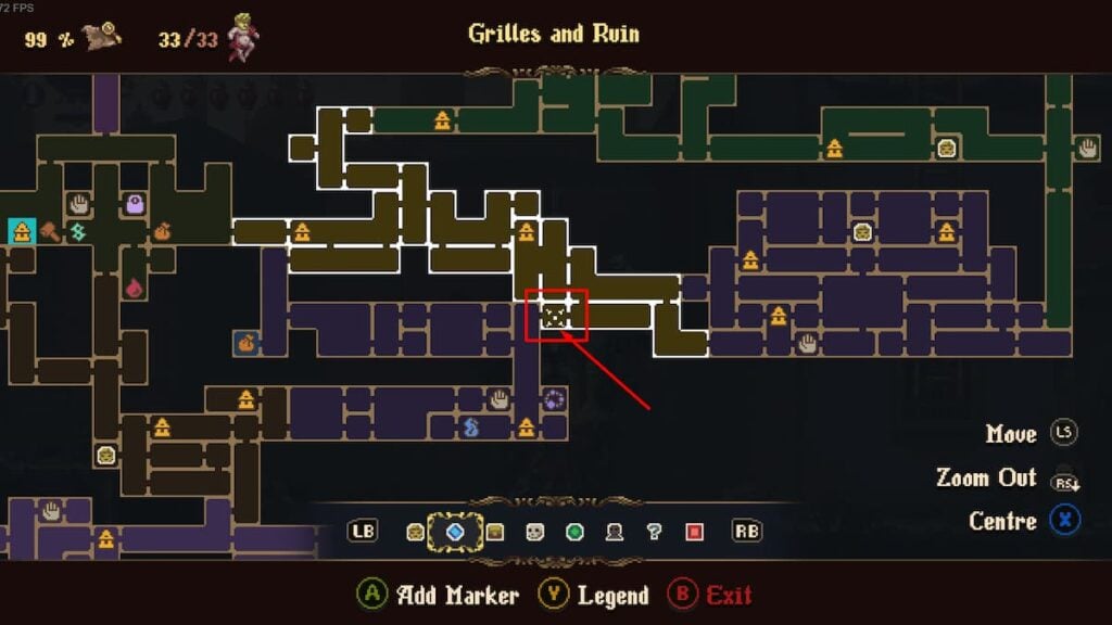 Localização do mapa Blasphemous 2 Wax Seed 5