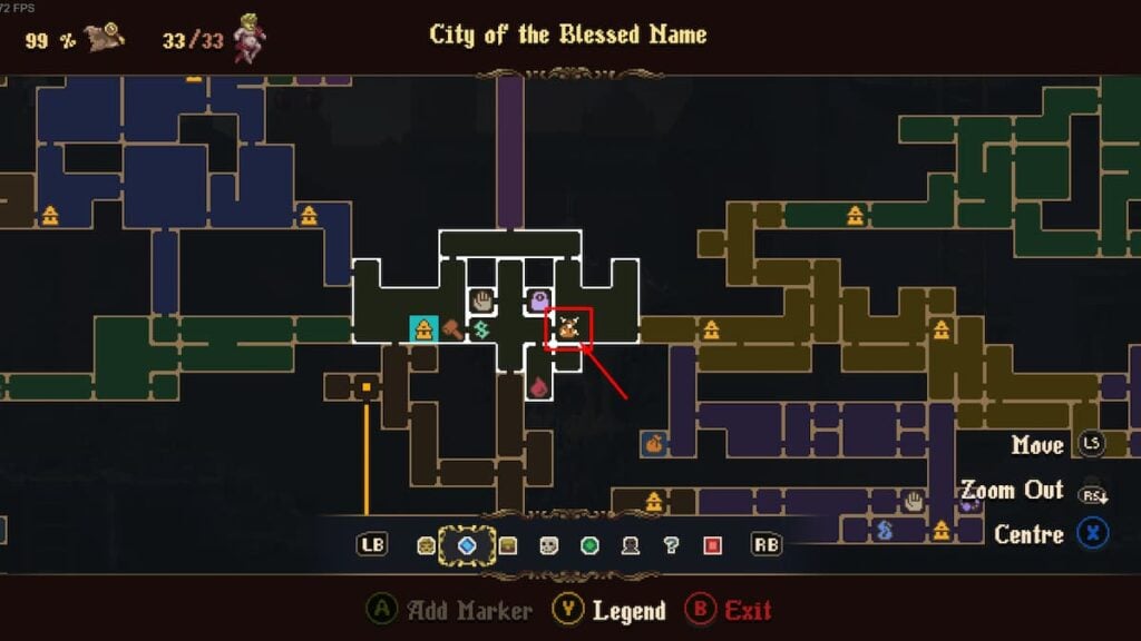 Localização do mapa Blasphemous 2 Wax Seed 1