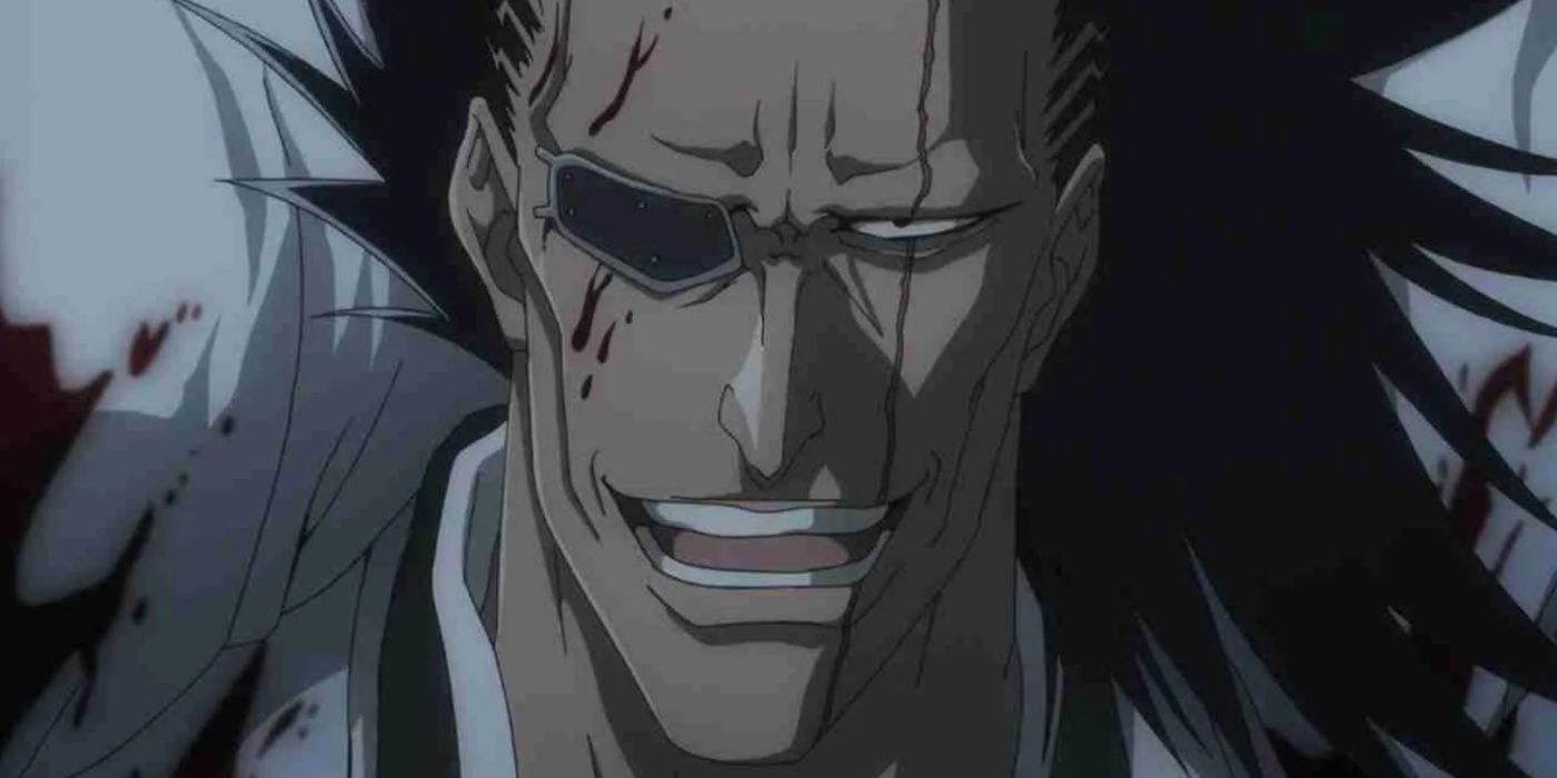 Kenpachi rindo depois de derrotar três Sternritter em Bleach