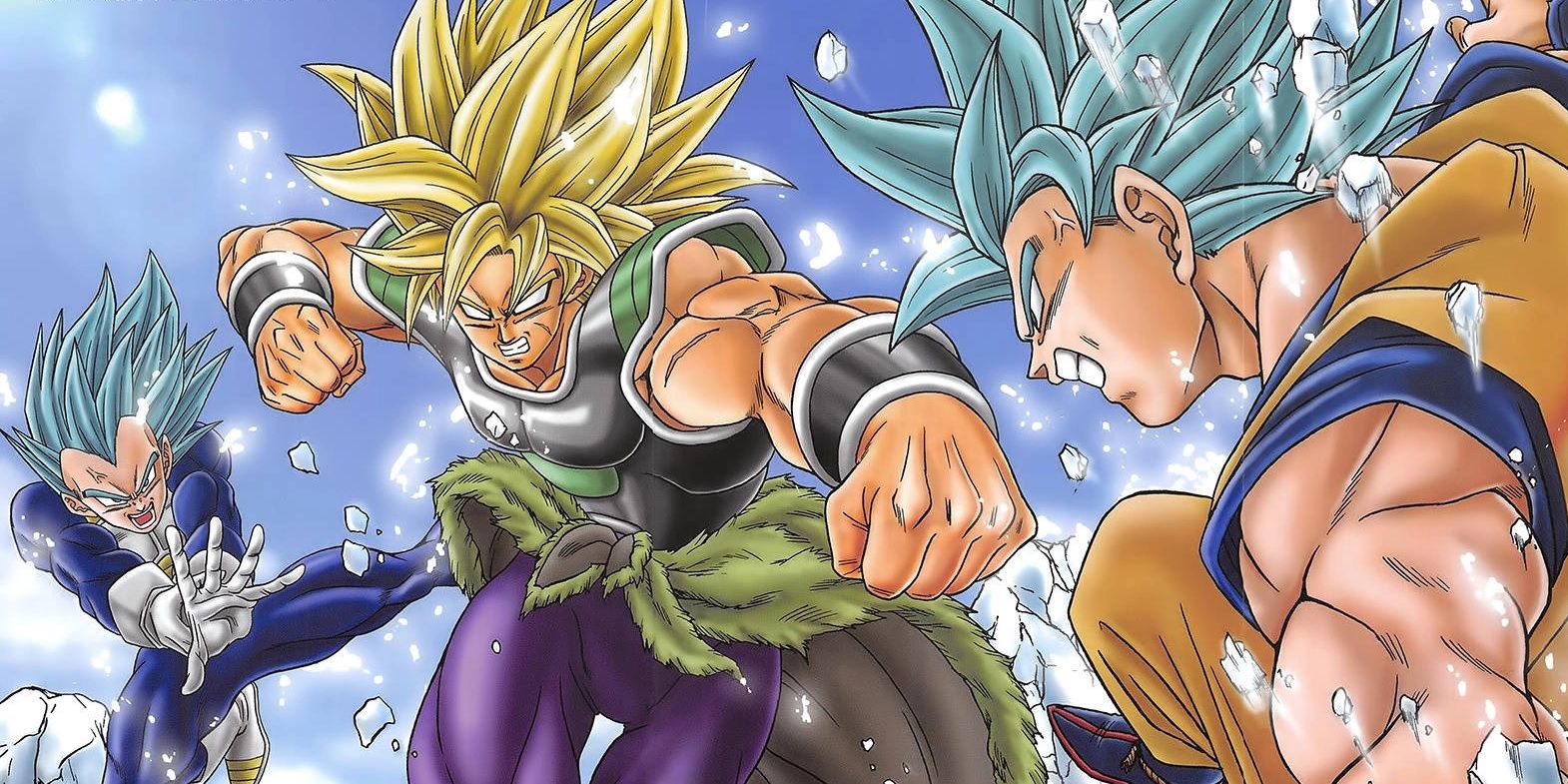 Goku e Vegeta lutam contra Broly no mangá Dragon Ball Super