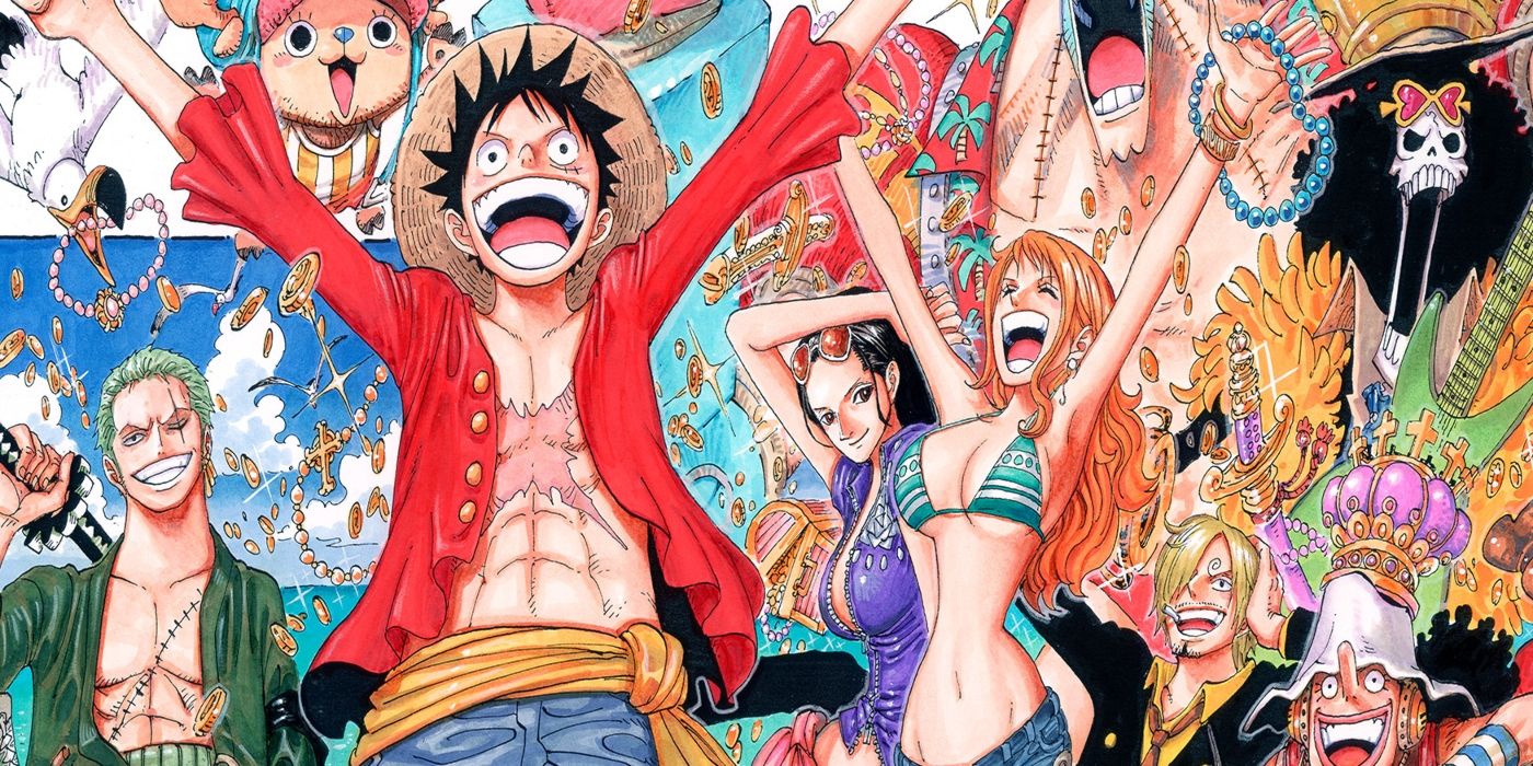 Elenco de One Piece torcendo e comemorando