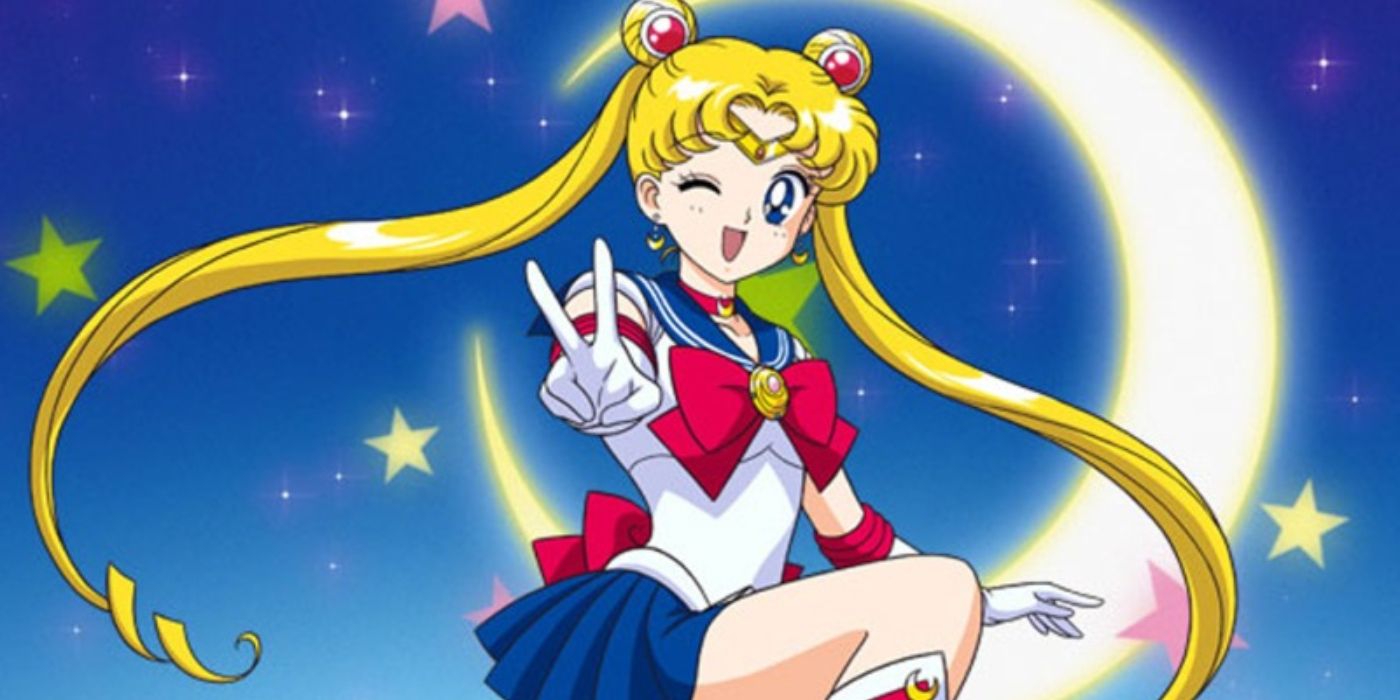 Usagi Tsukino fazendo um sinal de paz em Sailor Moon