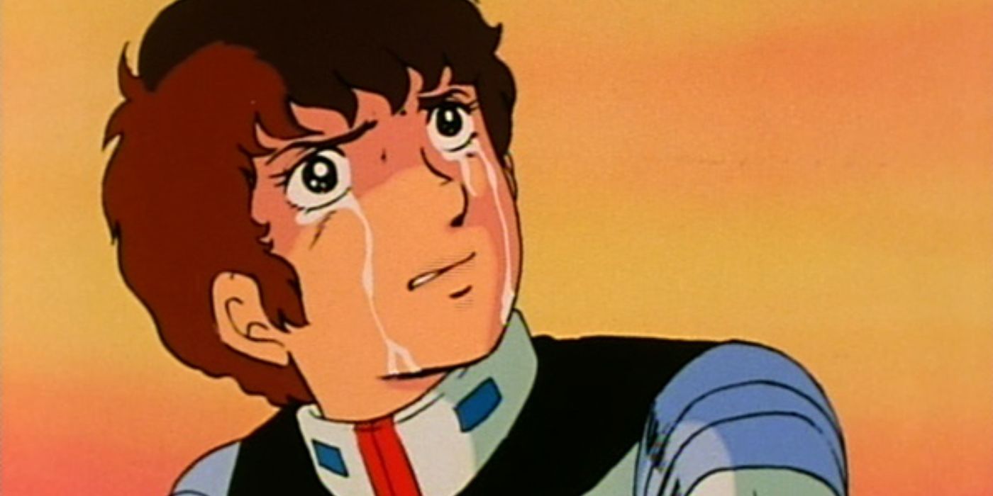 Amuro Ray chorando no primeiro Mobile Suit Gundam.