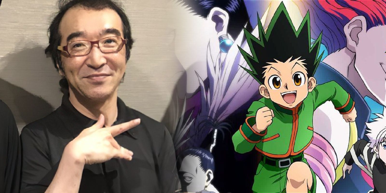 Yoshihiro Togashi posando ao lado de Gon de Hunter X Hunter