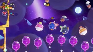 Super Mario Bros Wonder Mario Luigi Peach Daisy Floating Like Bubbles Near Balloons