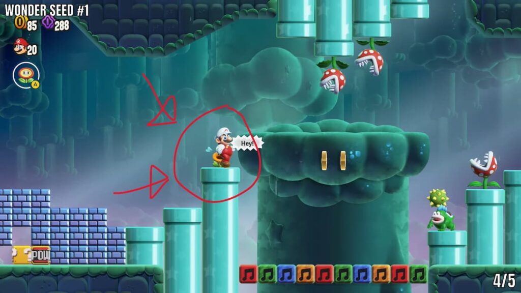 Super Mario Bros Wonder Angry Spikes e Sinkin Pipes com localização de flores