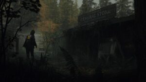 Alan Wake 2 Fbi Agent Outside Of Cauldron Lake General Store And Nature Has Reclaimed It