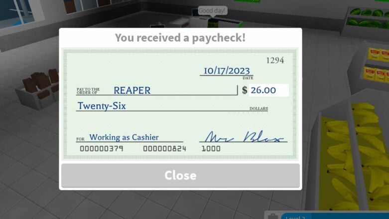 Cheque de trabalho de Bloxburg para descontar Rich Boi