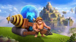 Clash Of Clans Minor With Drill Stands On Cliff With Magical Machine