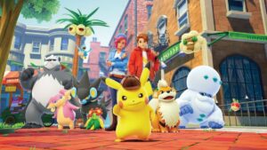 Detective Pikachu Returns Leading A Group Of Pokemon And Two People