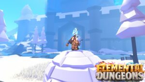 Elemental Dungeons Player On Snowy Rock With Electric Ax