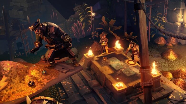 Piratas do Sea Of Thieves entre tesouros e ouro por toda parte