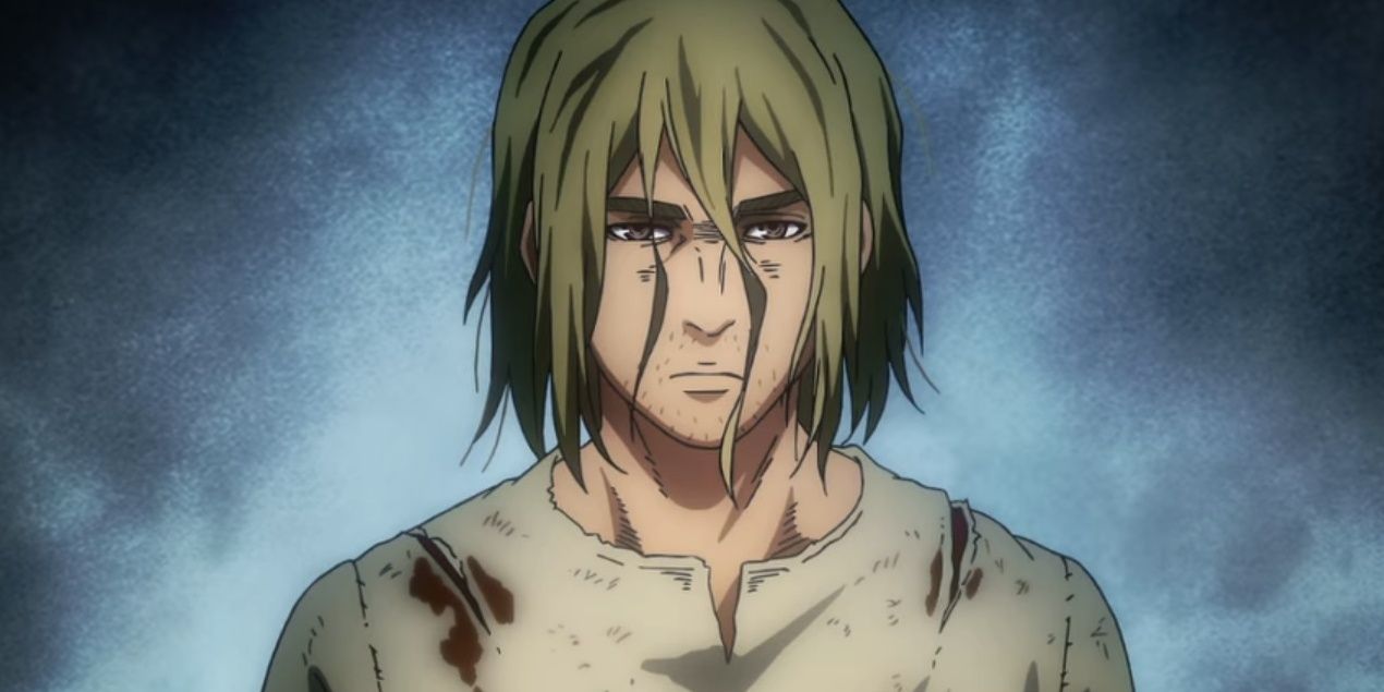 Thorfinn com fundo azul em Vinland Saga