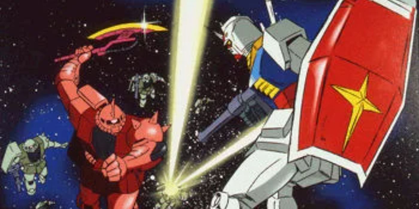 O RX-78 lutando contra Zaku e Zaku-II em Gundam '78.