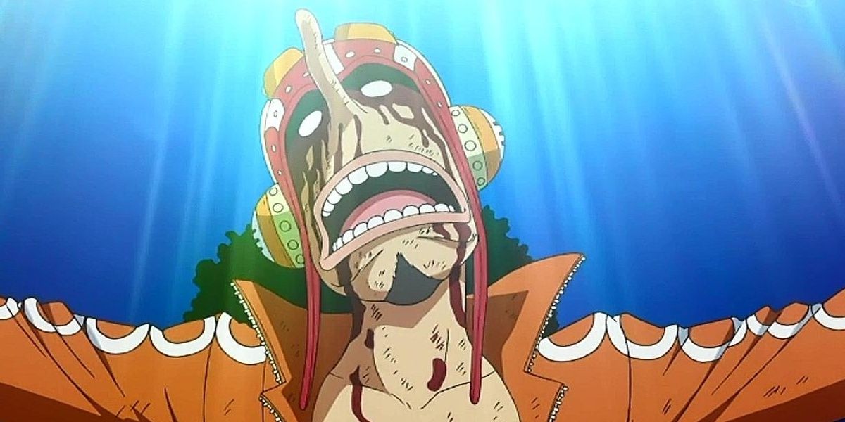 Usopp arriscando sua vida no salto pós-tempo de One Piece.