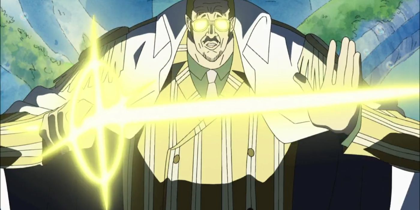 Kizaru empunhando uma espada de luz durante sua luta com Silvers Rayleigh.